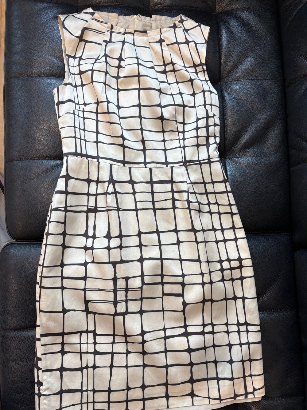 Banana Republic Black Grid-Print Cream Sheath Dress